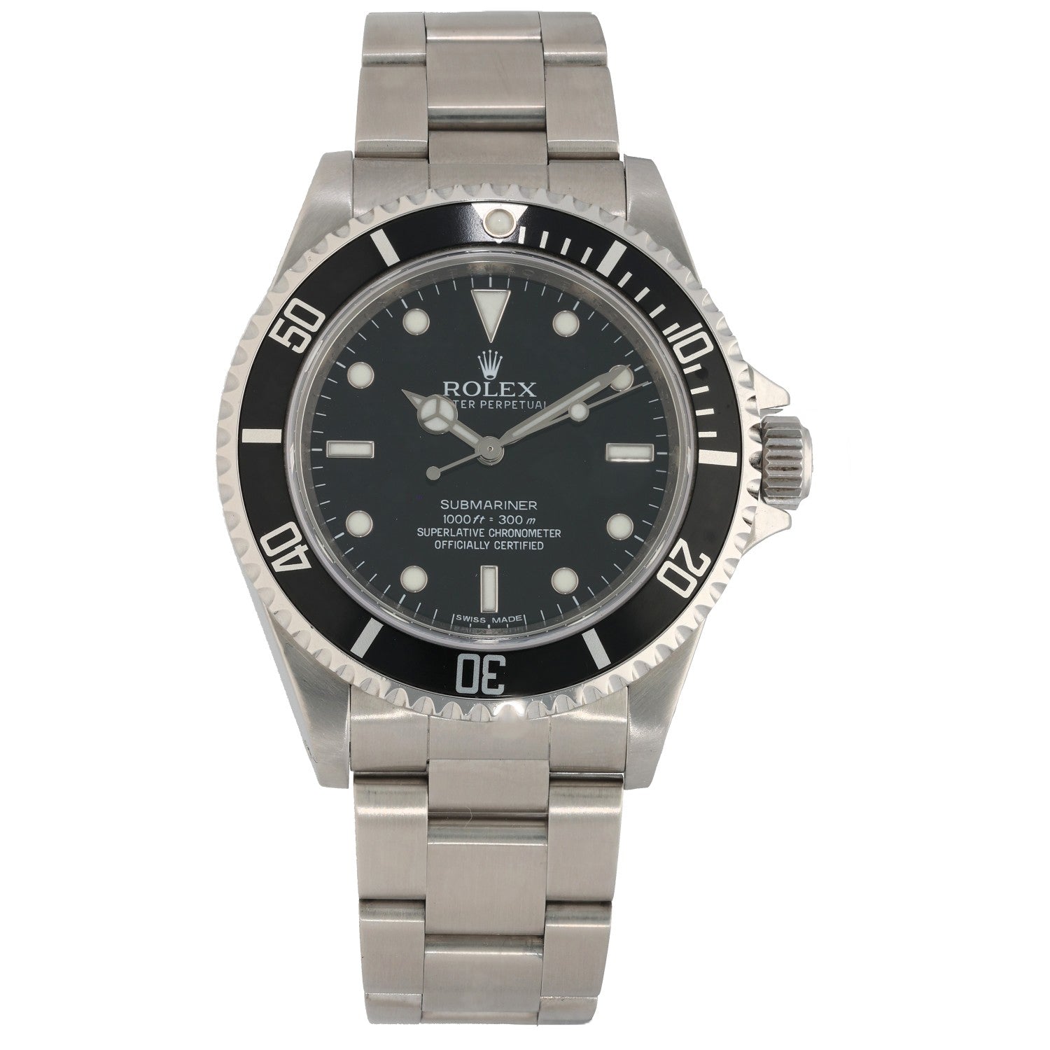Rolex Submariner 14060M, black dial and bezel on an Oyster bracelet, front image