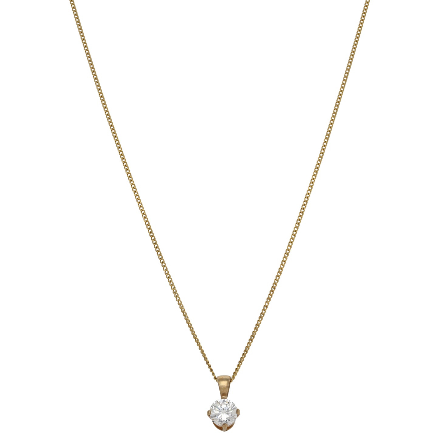 9ct Gold Cubic Zirconia Single Stone Pendant With Chain
