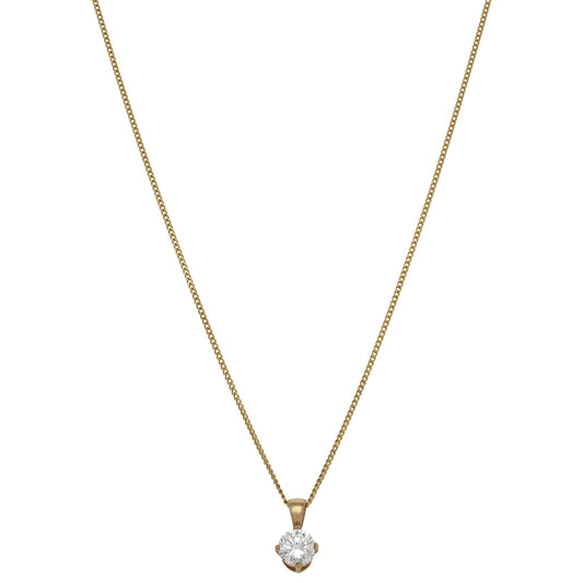 9ct Gold Cubic Zirconia Single Stone Pendant With Chain