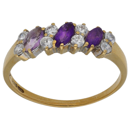 9ct Gold Amethyst & Cubic Zirconia Half Eternity Ring Size R