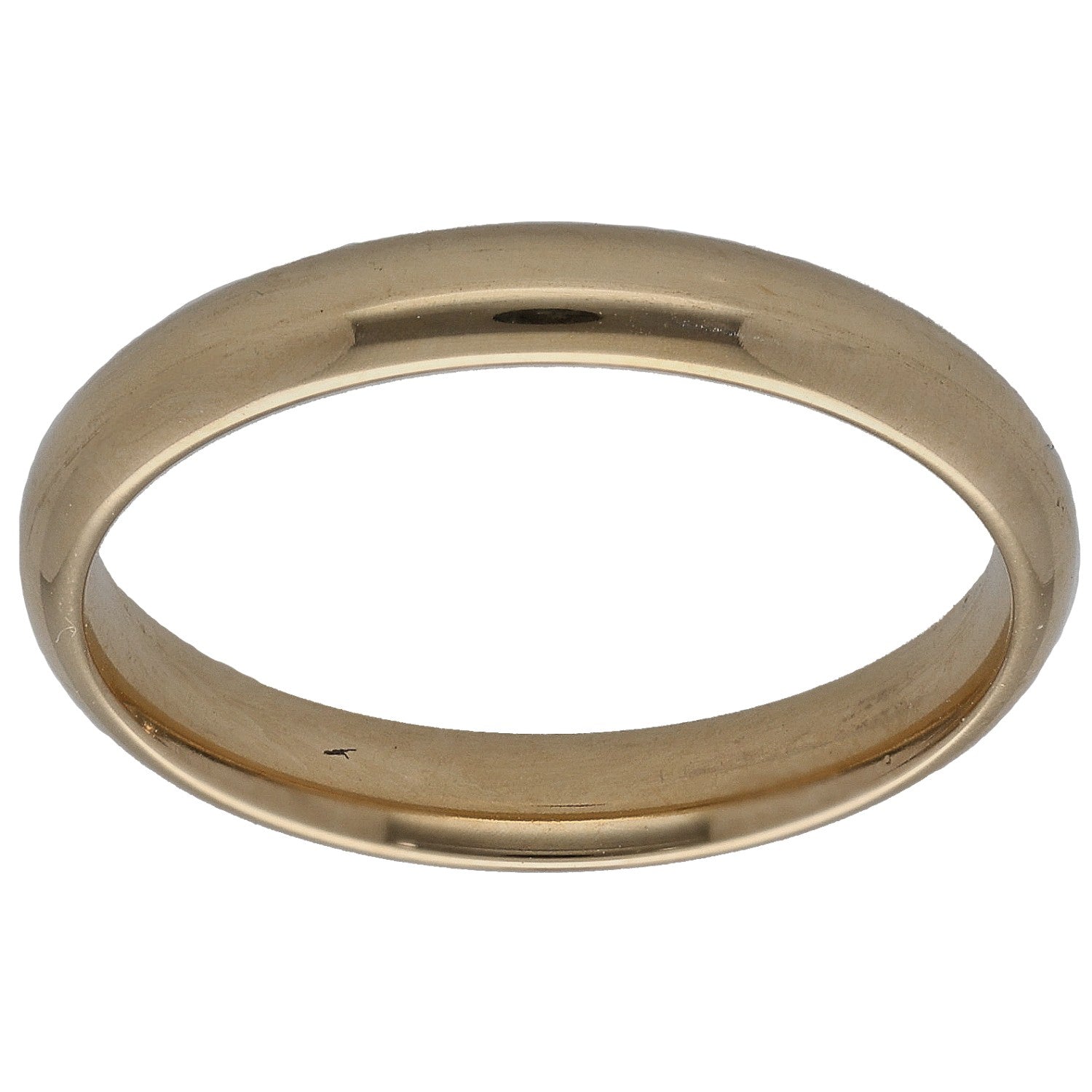 9ct gold plain wedding ring with polished rounded band and inner hallmark