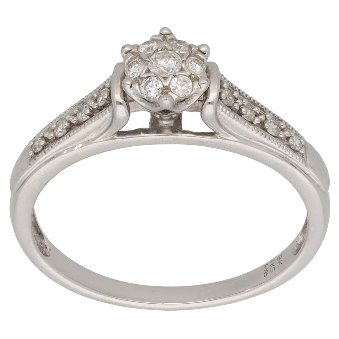 9ct White Gold 0.195ct Diamond Dress/Cocktail Ring Size R