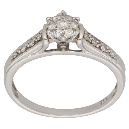 9ct White Gold 0.195ct Diamond Dress/Cocktail Ring Size R