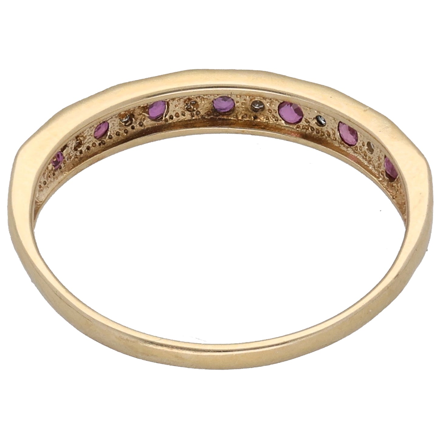 9ct Gold Ruby & 0.03ct Diamond Half Eternity Ring Size Q