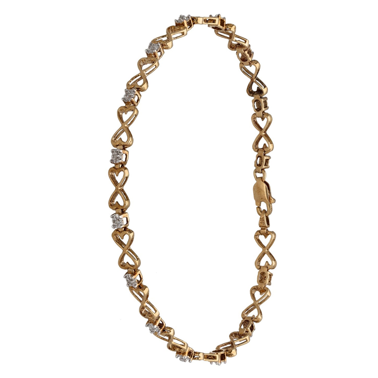 9ct Gold 0.065ct Diamond Fancy Stone Set Bracelet