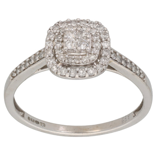 9ct White Gold 0.36ct Diamond Halo Ring Size S