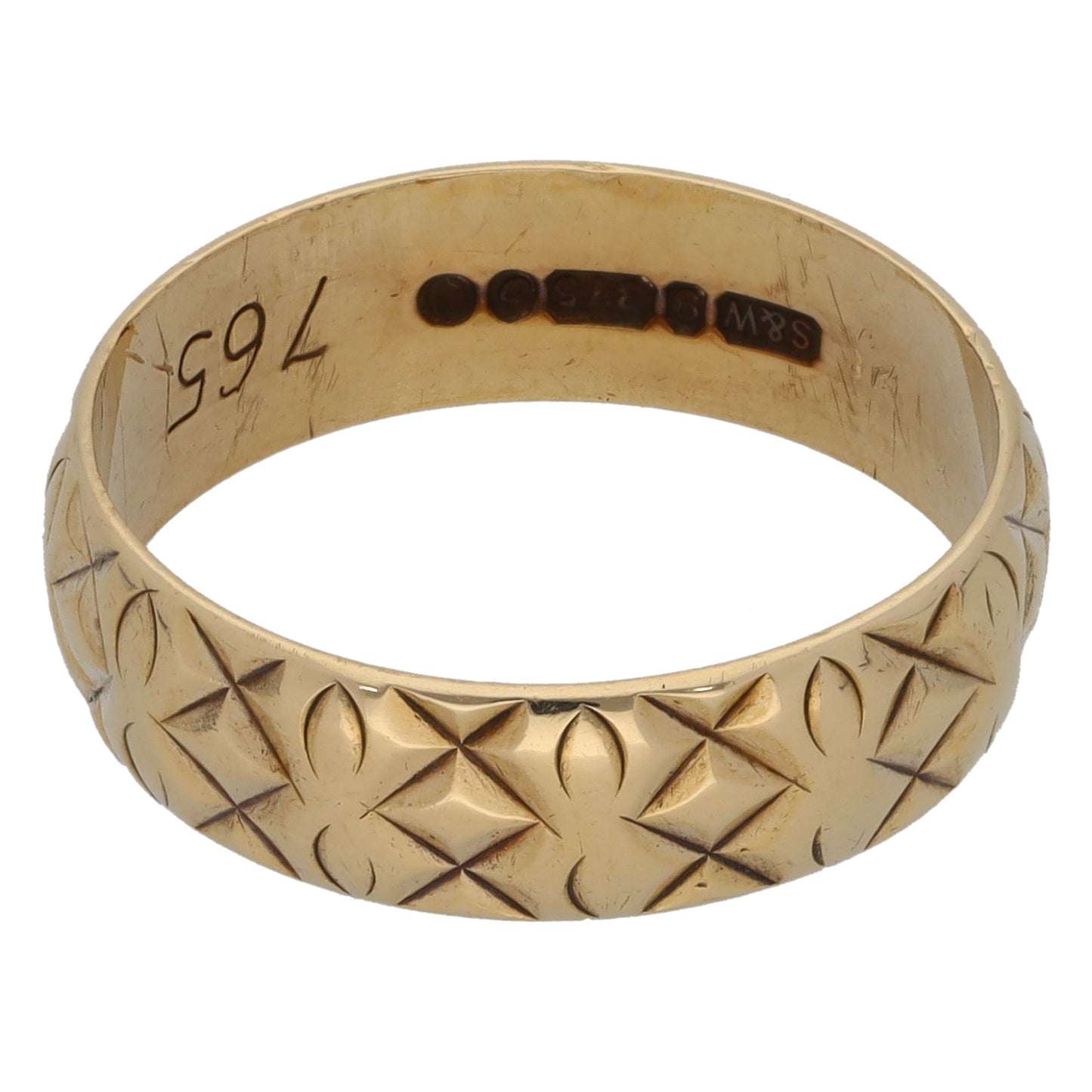 9ct Gold Patterned Wedding Ring Size N