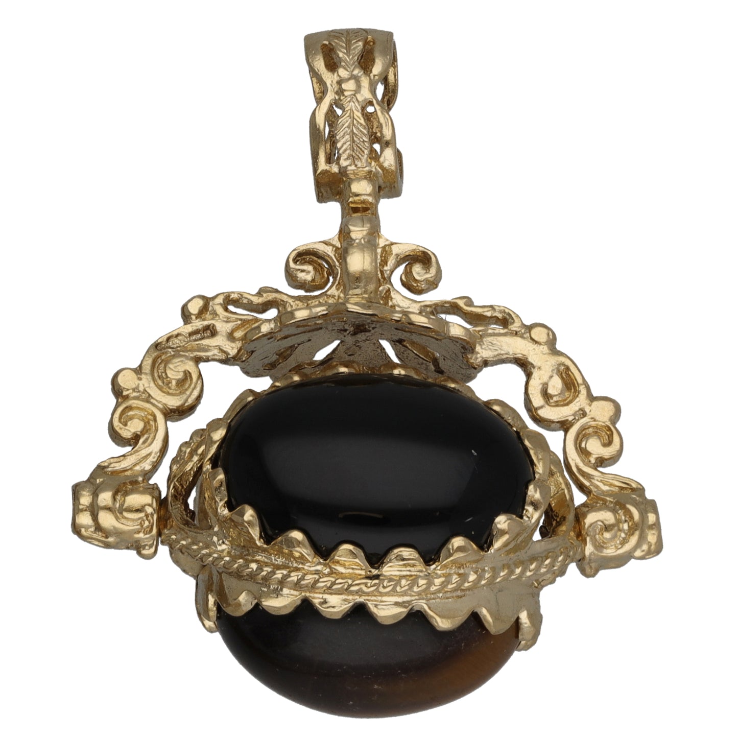 9ct Gold Carnelian, Tiger's Eye & Onyx Fob Pendant