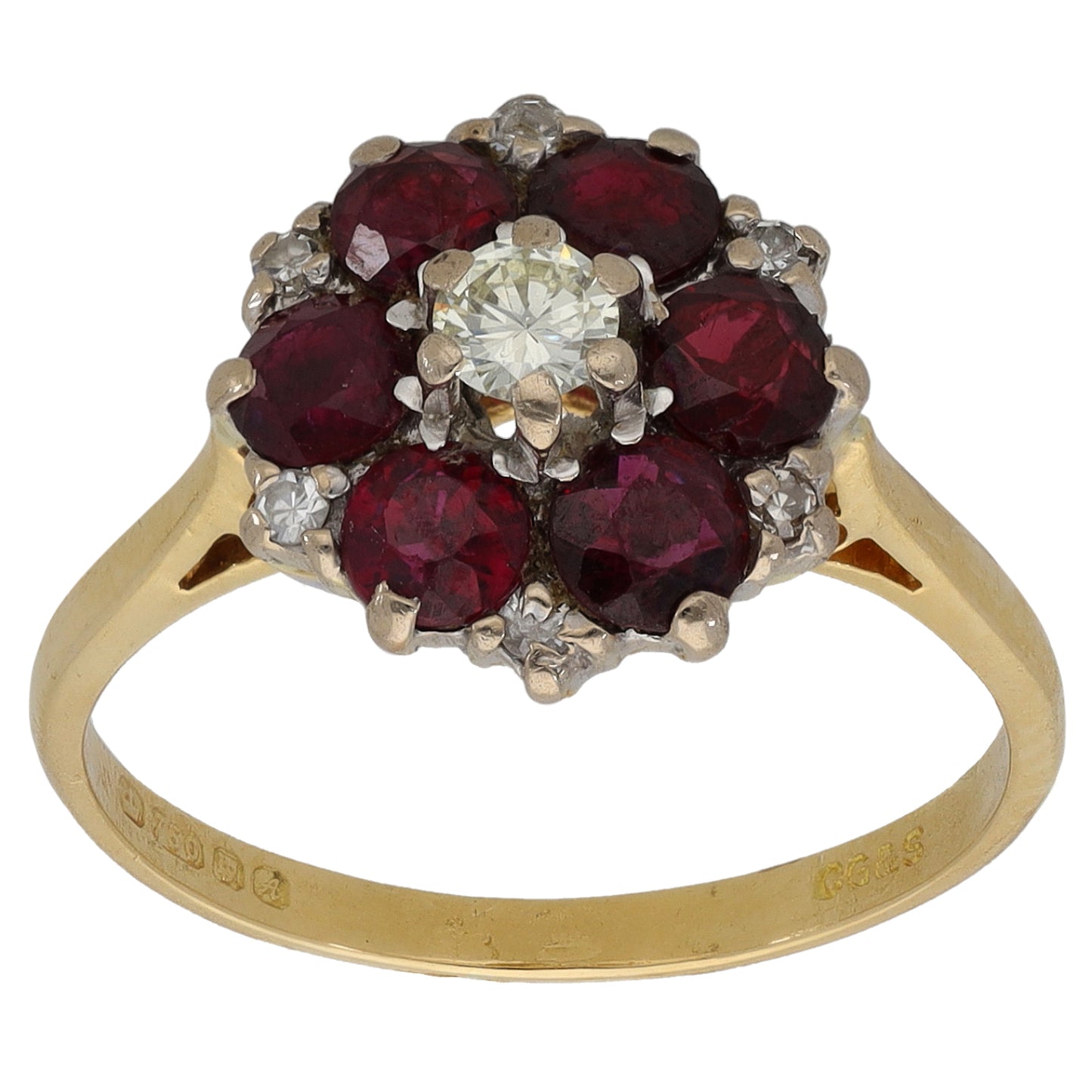 18ct Gold Ruby & 0.21ct Diamond Dress/Cocktail Ring Size O