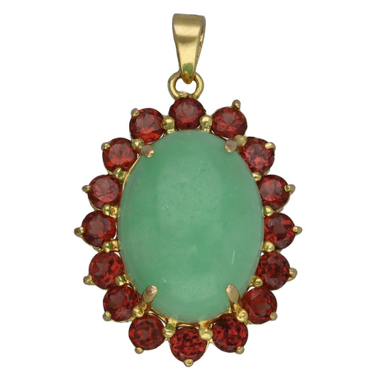 9ct Gold Jade & Garnet Dress/Cocktail Pendant