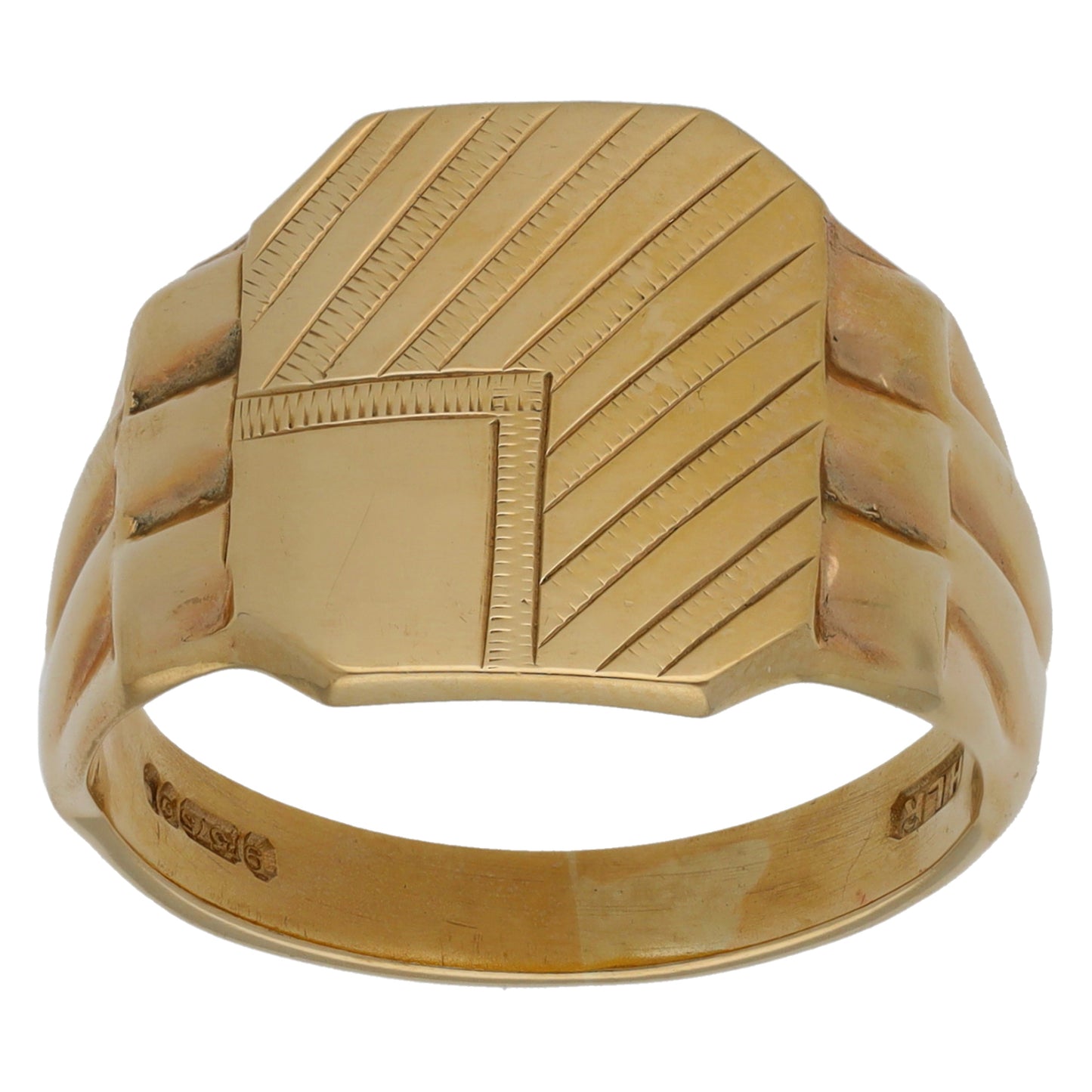 9ct Gold Patterned Signet Ring Size T