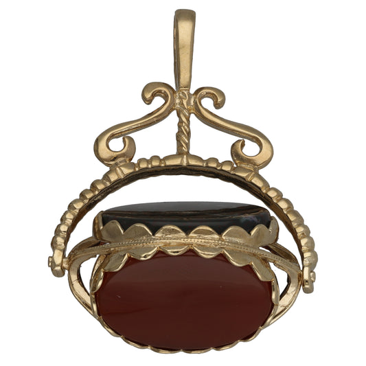 9ct Gold Onyx & Bloodstone & Carnelian Fob Pendant