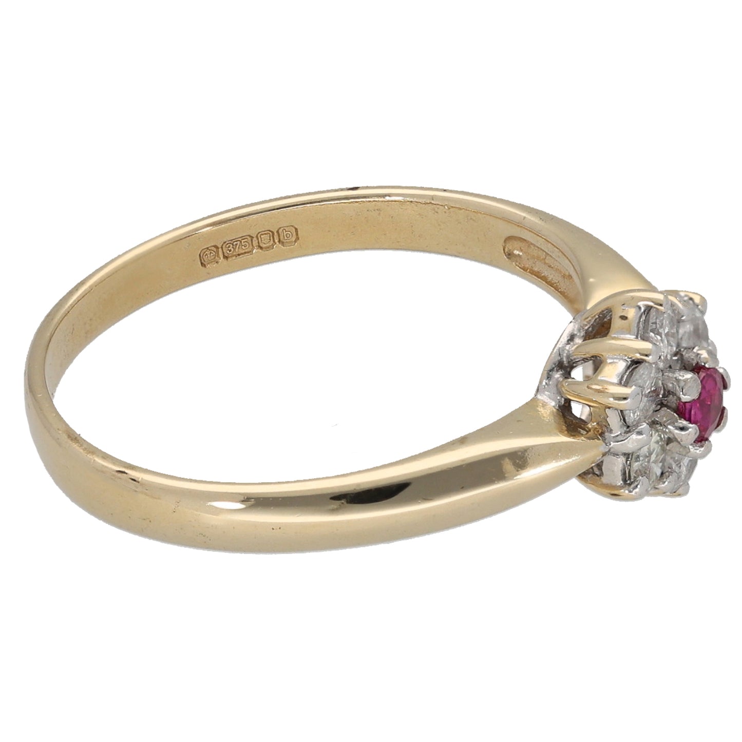 9ct Gold 0.30ct Diamond & Ruby Cluster Ring Size N