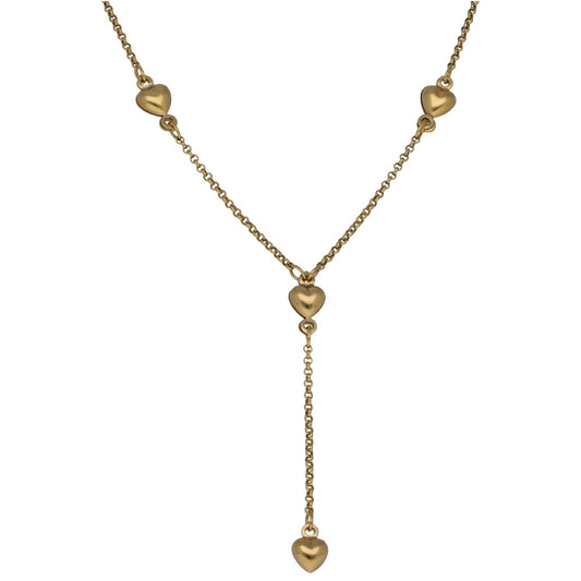 9ct gold fancy necklace with heart drop pendant and linked heart charms