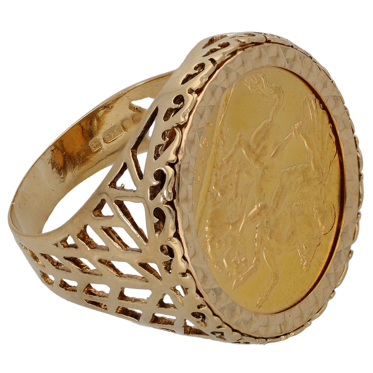 9ct Gold Full Sovereign Coin Ring Size T
