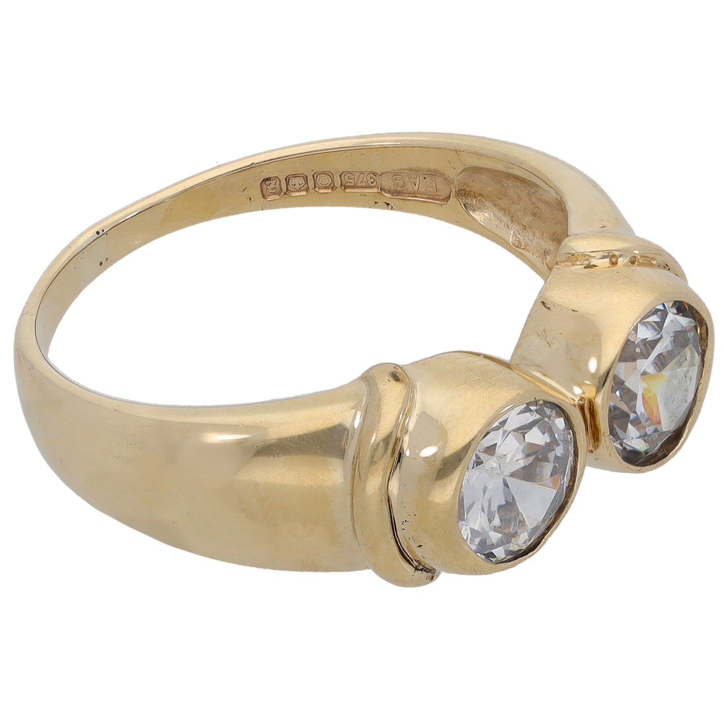 9ct Gold Cubic Zirconia Two Stone Ring Size P