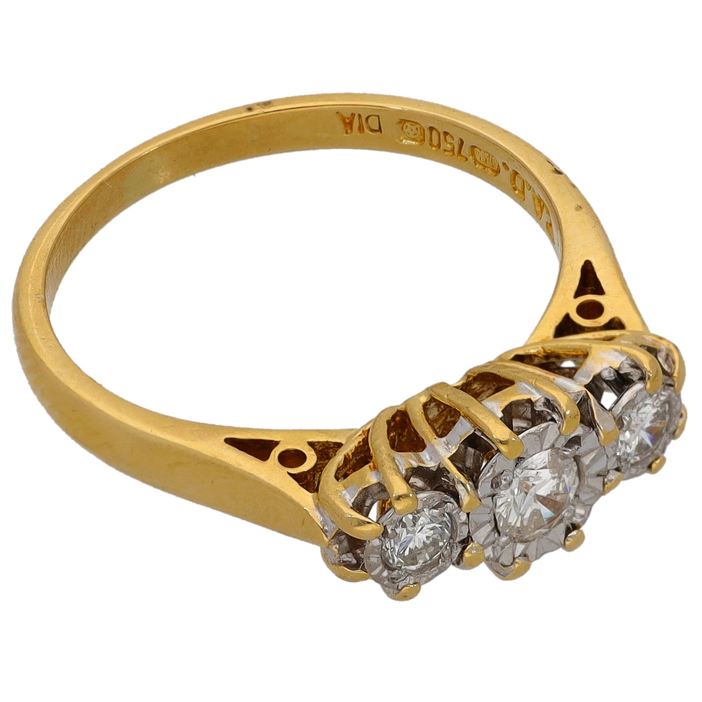 18ct Gold 0.20ct Diamond Trilogy Ring Size K