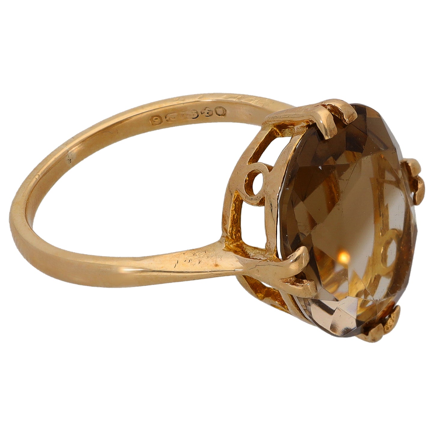9ct Gold Smoky Quartz Single Stone Ring Size M
