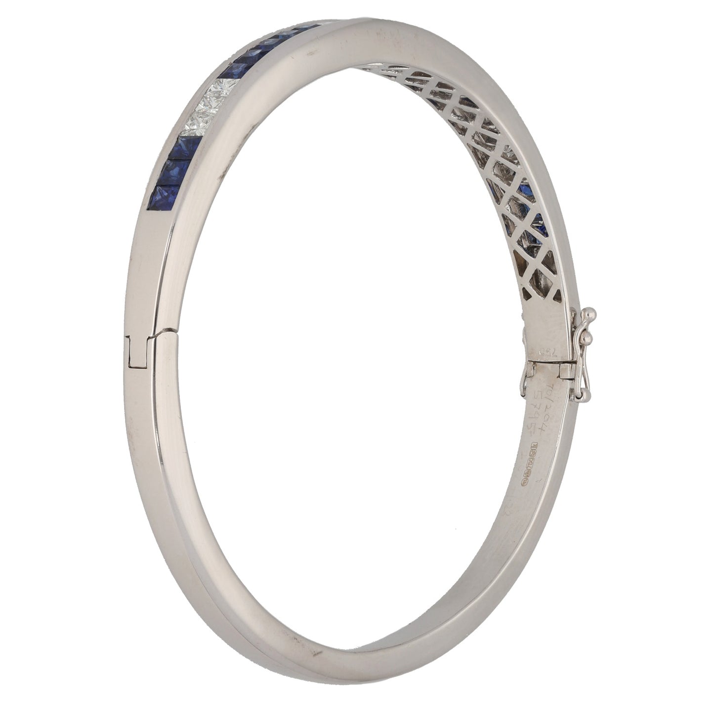 18ct White Gold 1.50ct Diamond & Sapphire Hinged/Clasp Bangle