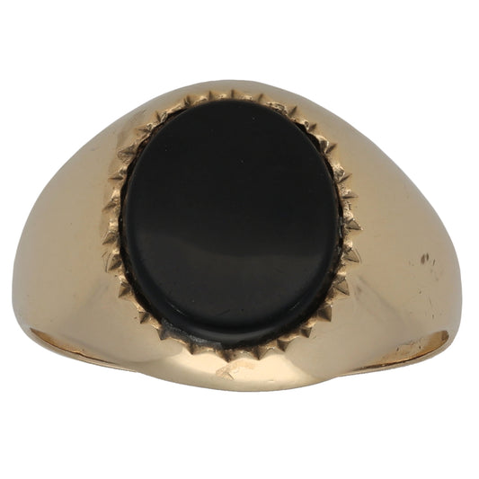 9ct Gold Onyx Plain Single Stone Signet Ring Size Q