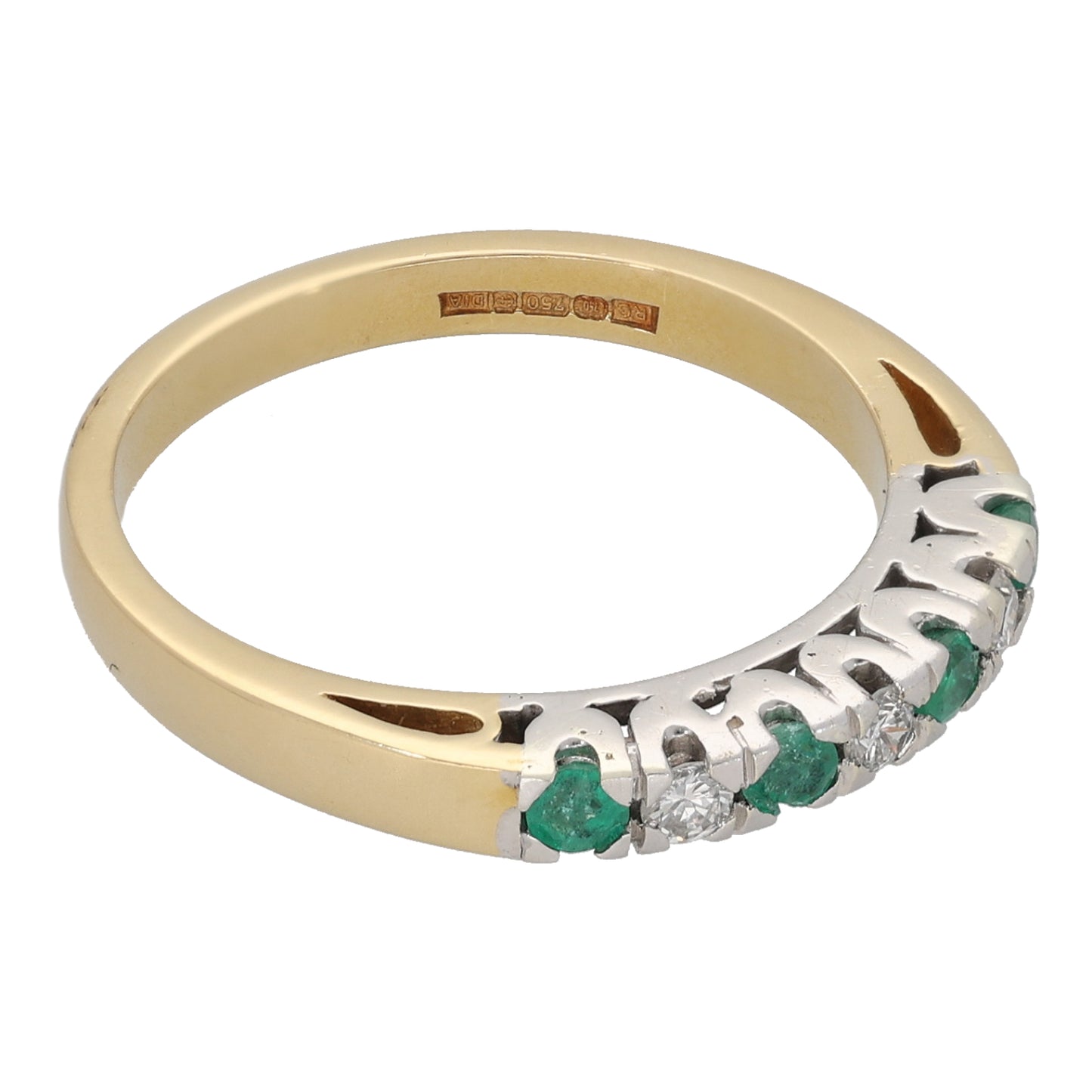 18ct Gold Emerald & 0.12ct Diamond Half Eternity Ring Size P