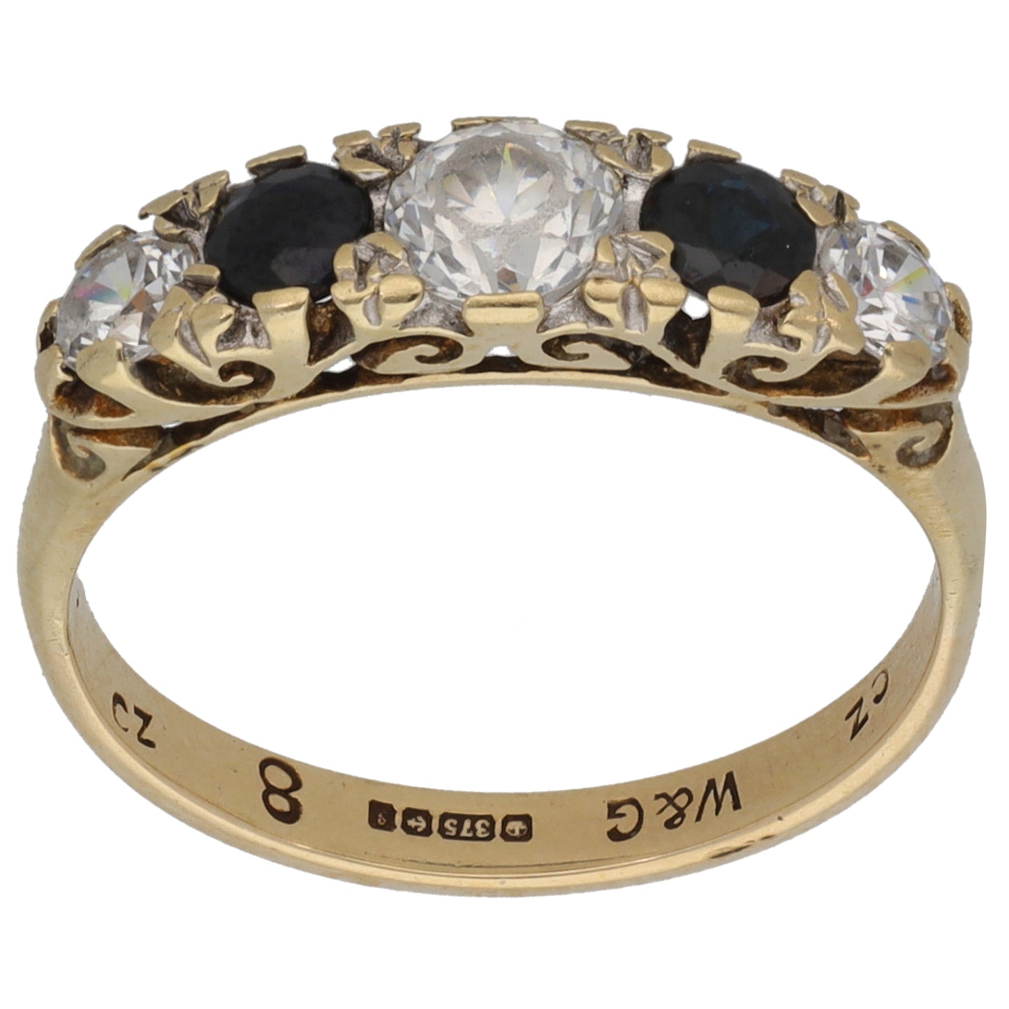 9ct Gold Sapphire & Cubic Zirconia Dress/Cocktail Ring Size L