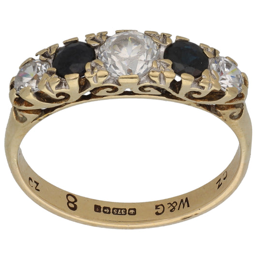 9ct Gold Sapphire & Cubic Zirconia Dress/Cocktail Ring Size L
