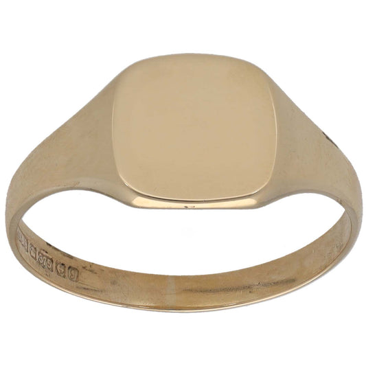 9ct gold plain signet ring with oval bezel top, polished yellow finish