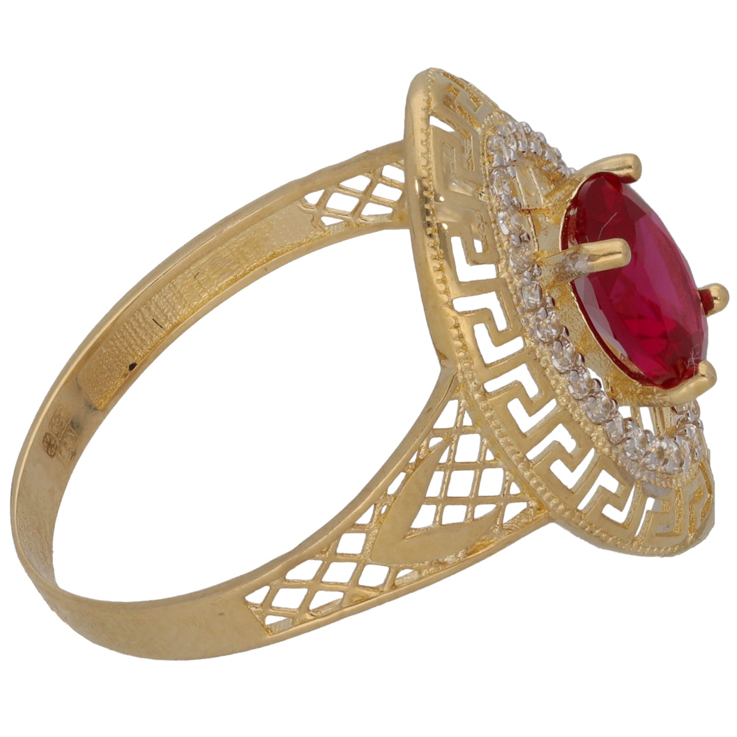 New 14ct Gold Red & Clear Stones Dress/Cocktail Ring