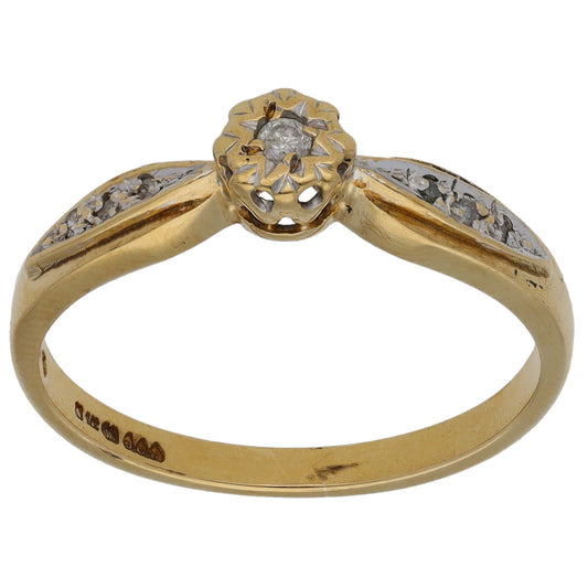 9ct Gold 0.06ct Diamond Solitaire Ring With Accent Stones Size N