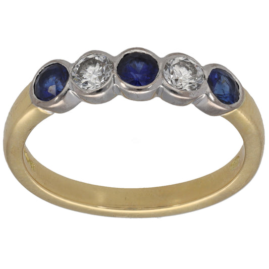 18ct Gold Sapphire & 0.30ct Diamond Half Eternity Ring Size N