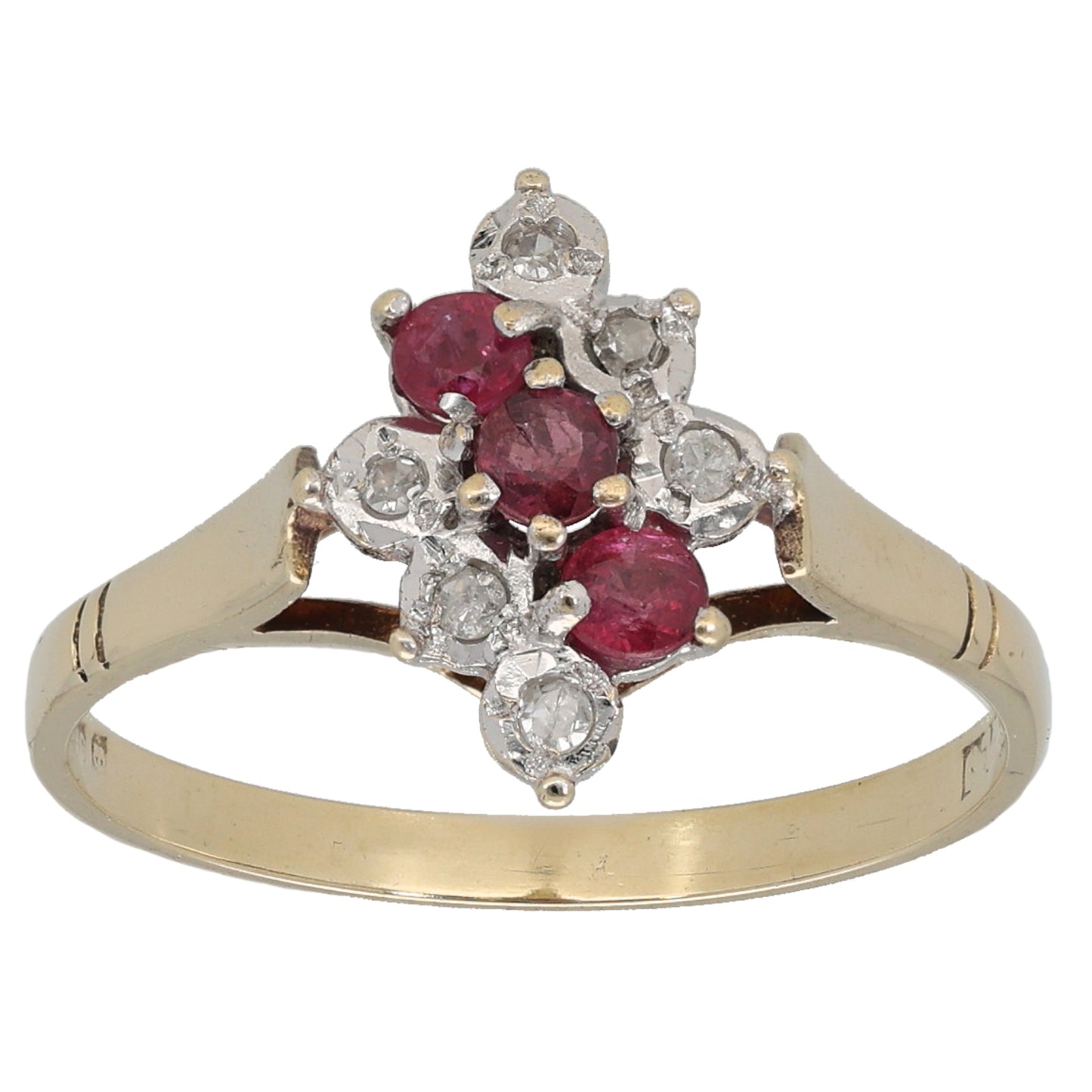 9ct Gold Ruby & 0.06ct Diamond Dress/Cocktail Ring Size P