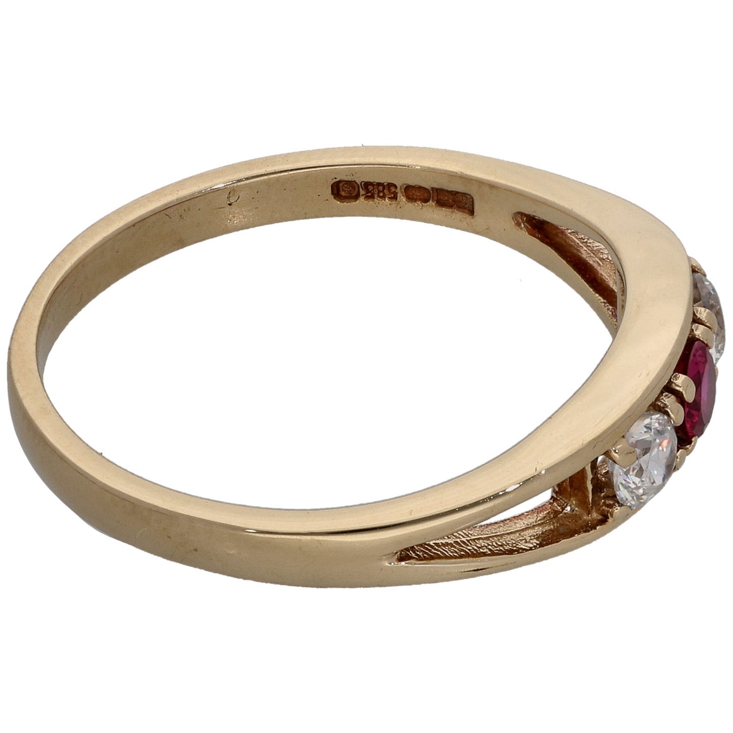 14ct Gold Man Made Ruby & Cubic Zirconia Three Stone Ring Size S