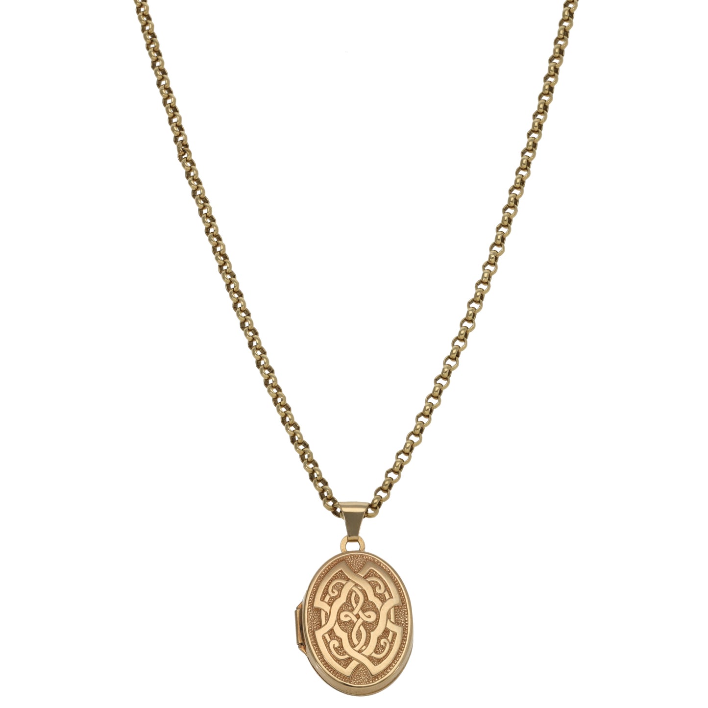 9ct Gold Patterned Locket Pendant With Chain