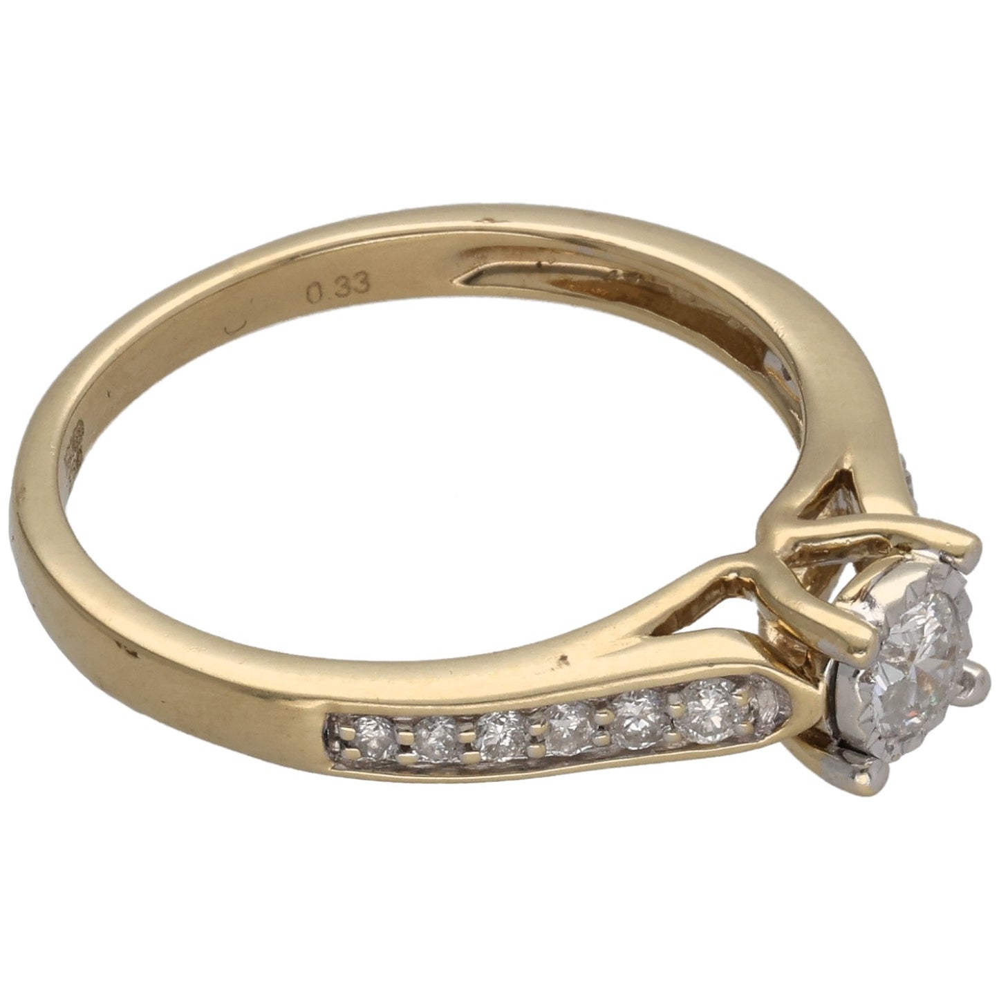 9ct Gold 0.33ct Diamond Solitaire Ring With Accent Stones Size N
