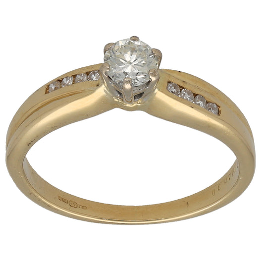 18ct Gold 0.30ct Diamond Solitaire Ring With Accent Stones Size L