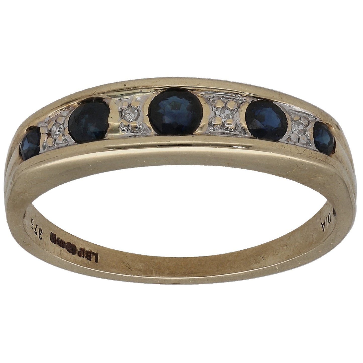 9ct Gold Sapphire & 0.02ct Diamond Half Eternity Ring Size O