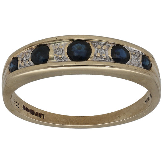 9ct Gold Sapphire & 0.02ct Diamond Half Eternity Ring Size O