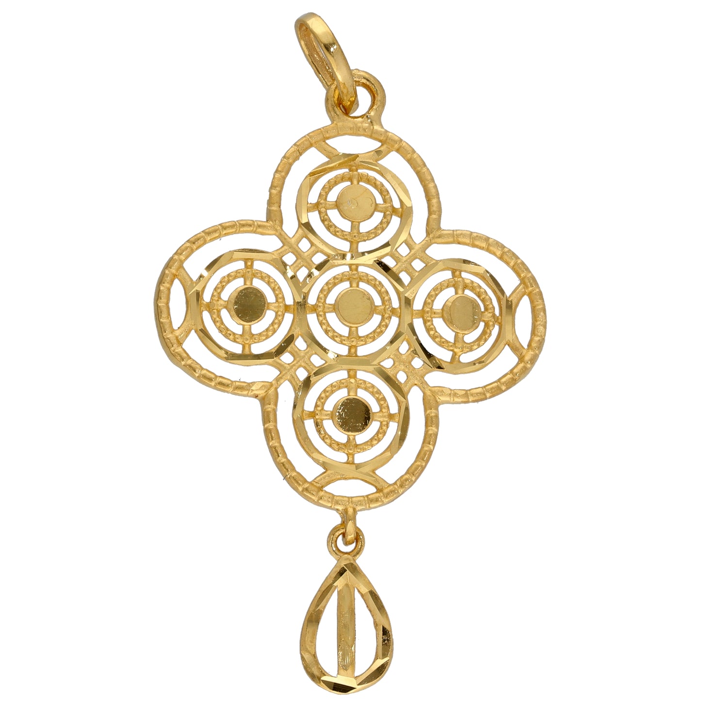 New 22ct Gold Clover Filigree Drop Pendant