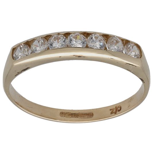 9ct gold half eternity CZ ring, size O, sparkling stones across the top half