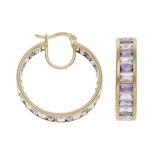 9ct Gold Cubic Zirconia Hoop Earrings