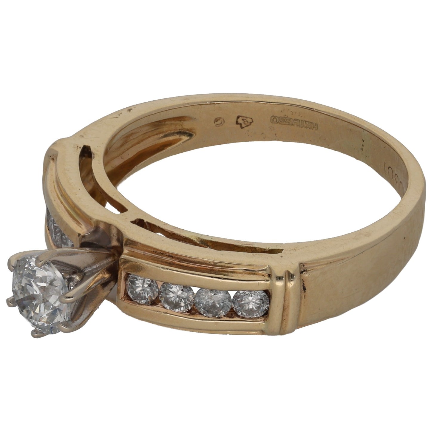 14ct Gold 0.66ct Diamond Solitaire Ring With Accent Stones Size N