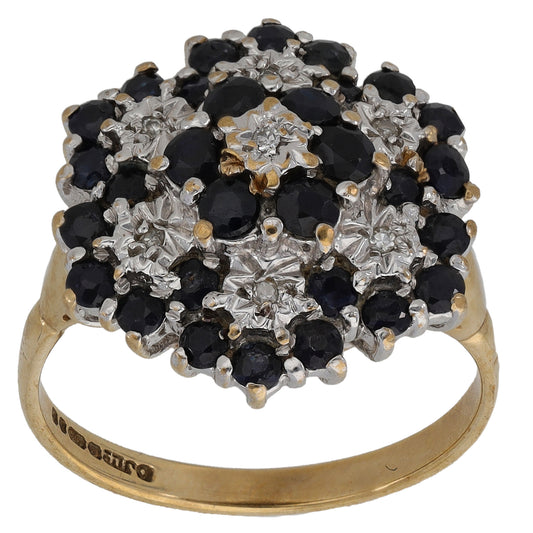 9ct Gold Sapphire & 0.07ct Diamond Dress/Cocktail Ring Size M