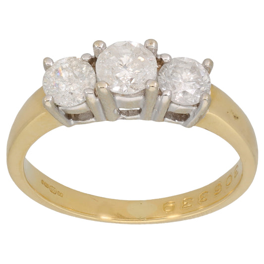 18ct Gold 1.00ct Diamond Trilogy Ring Size M