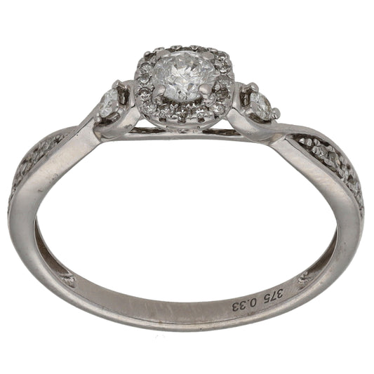 9ct White Gold 0.33ct Diamond Cluster Ring Size O