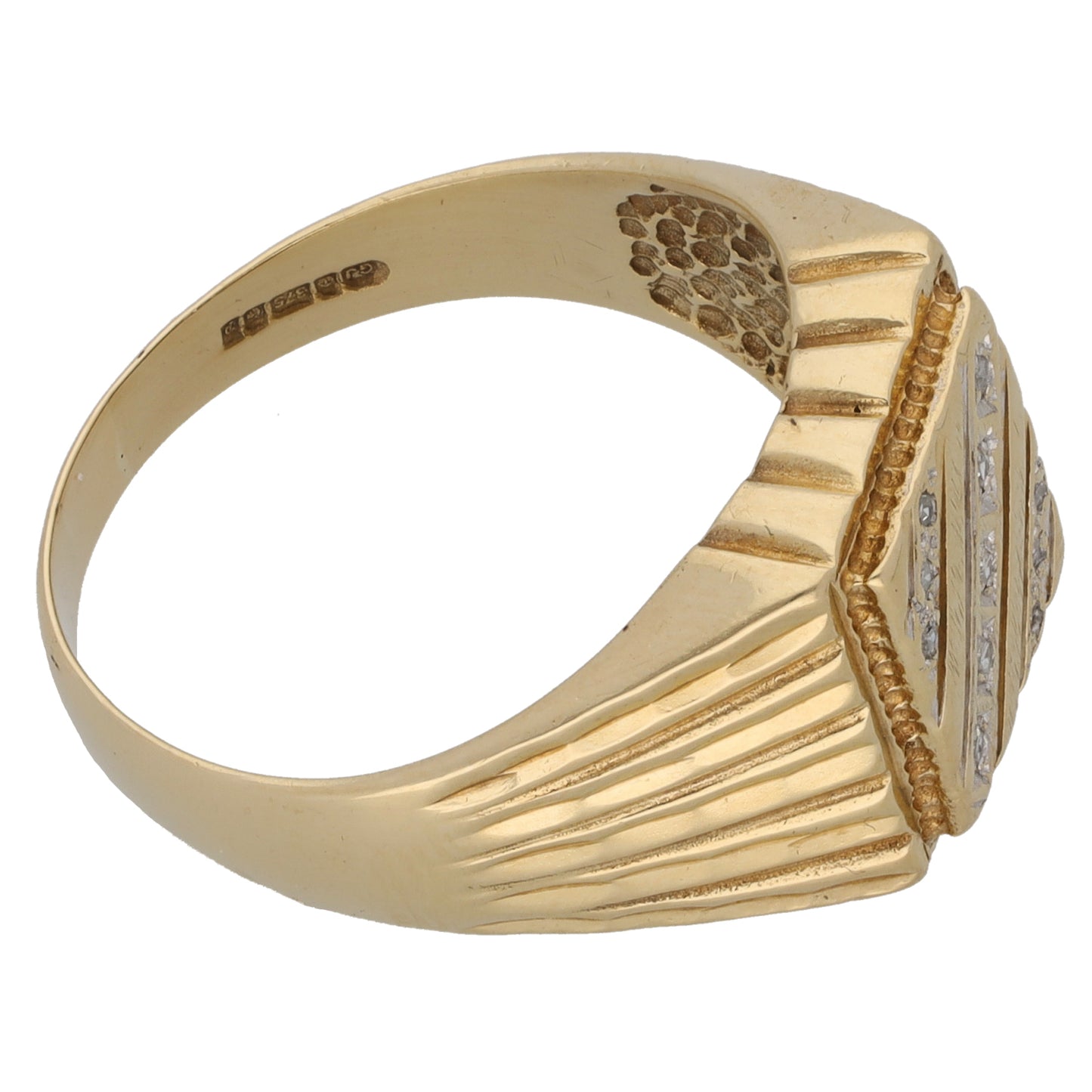 9ct Gold 0.055ct Diamond Patterned Signet Ring Size V