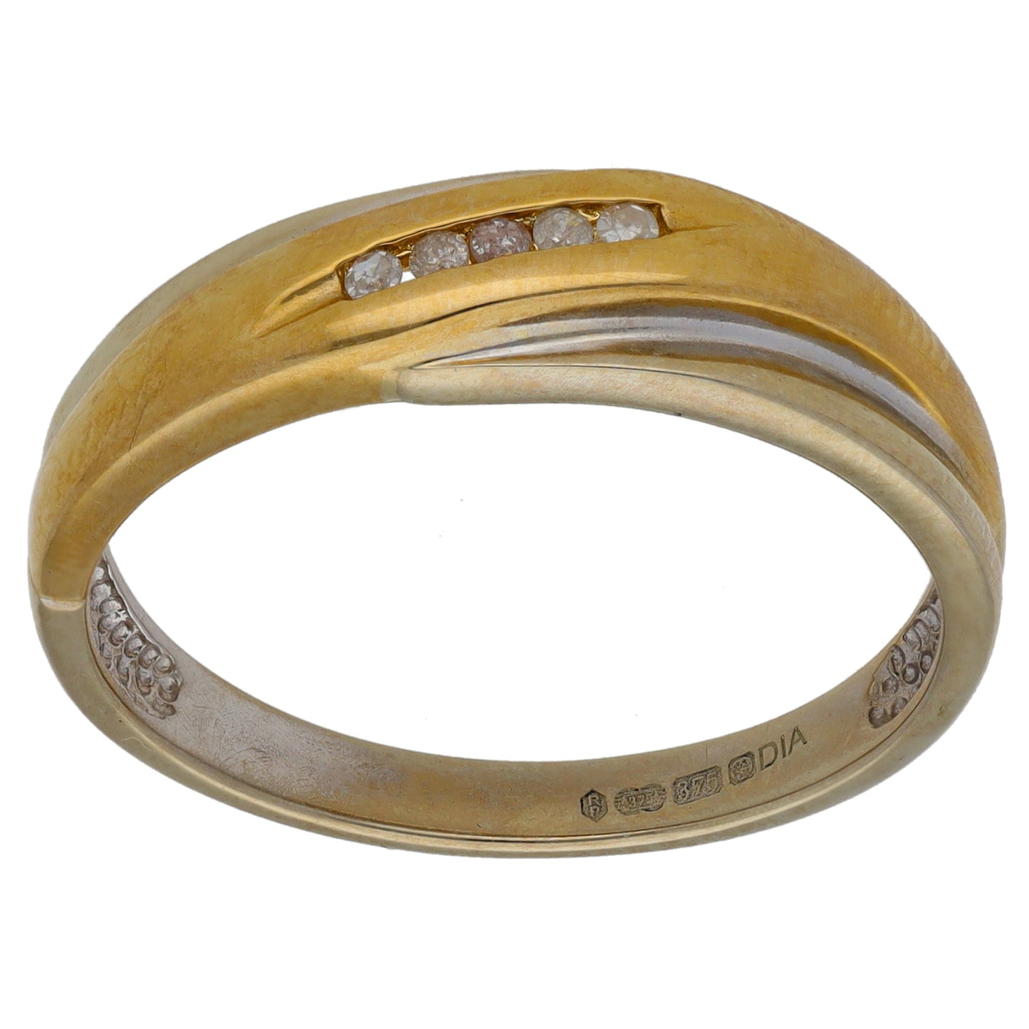 9ct Bicolour Gold 0.05ct Diamond Patterned Wedding Ring Size W