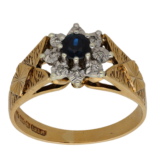 9ct Gold Sapphire & 0.04ct Diamond Dress/Cocktail Ring Size P