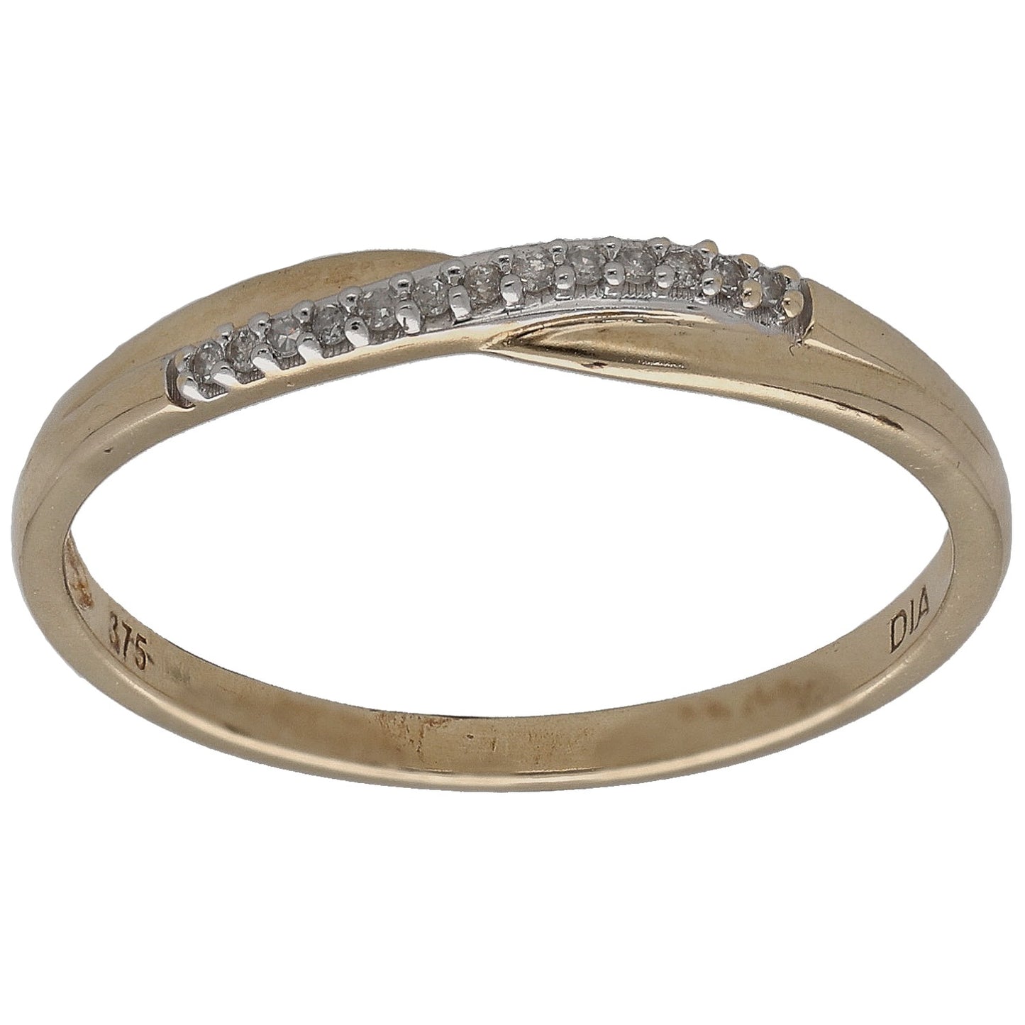 Yellow gold half-eternity ring with round-cut diamonds along one side
