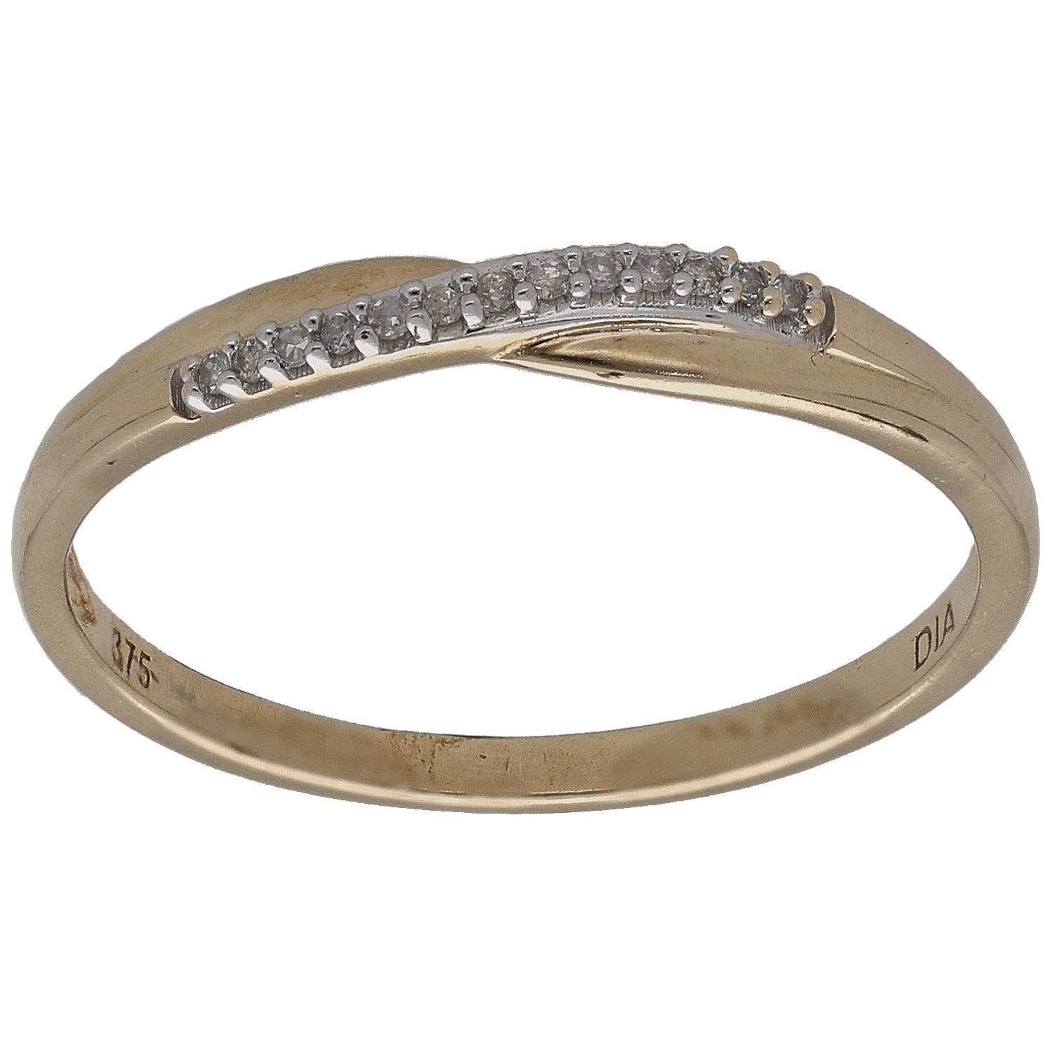Yellow gold half-eternity ring with round-cut diamonds along one side